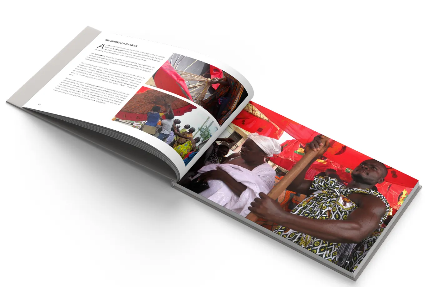 Inside the Asante Royal Umbrella publication: the umbrella bearer chapter spread